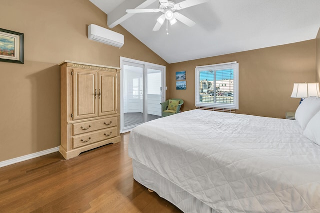 900 Gulf Shore Dr Unit 03, Destin, FL 32541 - bedroom featuring a wall unit AC, access to outside, beamed ceiling, wood finished floors, and baseboards