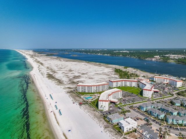 aerial view featuring a beach view and a water view