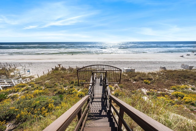 property view of water featuring a beach view