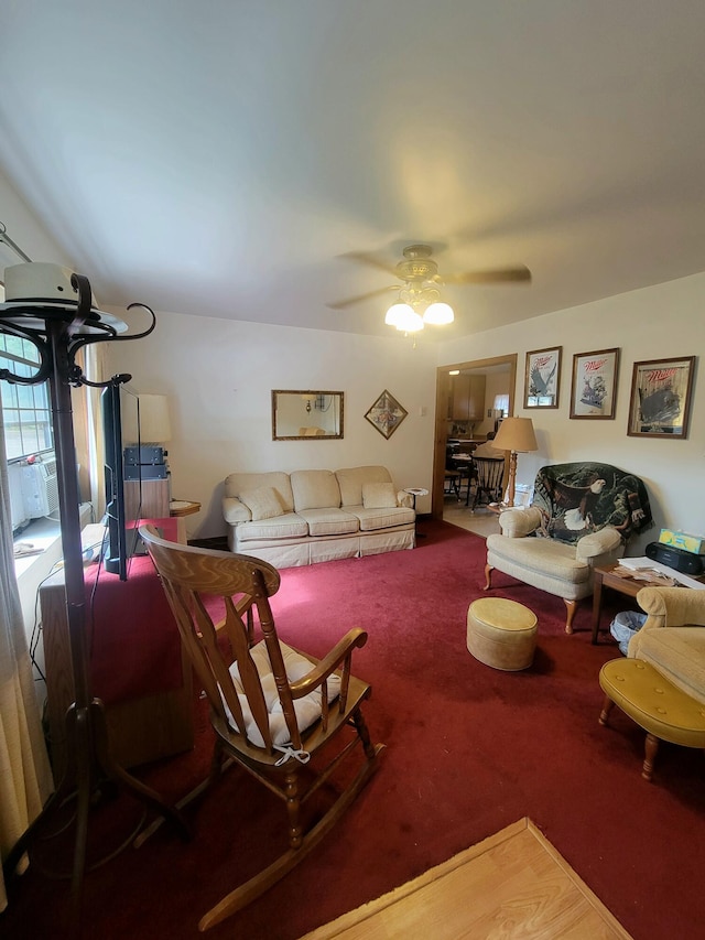 living room featuring ceiling fan