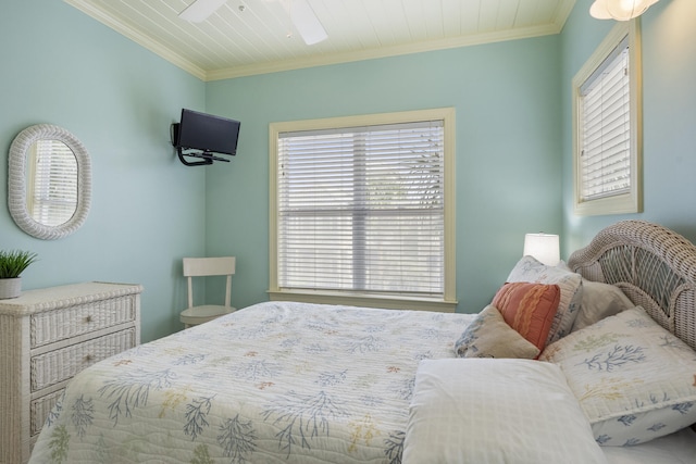 bedroom featuring crown molding and wood ceiling