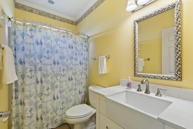 195 Emerald Dunes Cir, Santa Rosa Beach, FL 32459 - bathroom with vanity, a shower with curtain, and ornamental molding