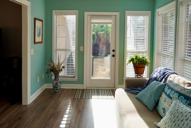 doorway to outside with dark wood-type flooring