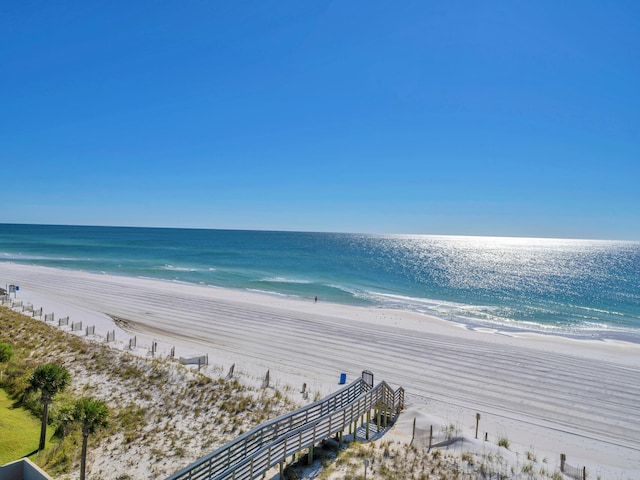 view of water feature with a beach view