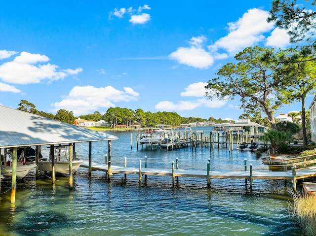 dock area with a water view