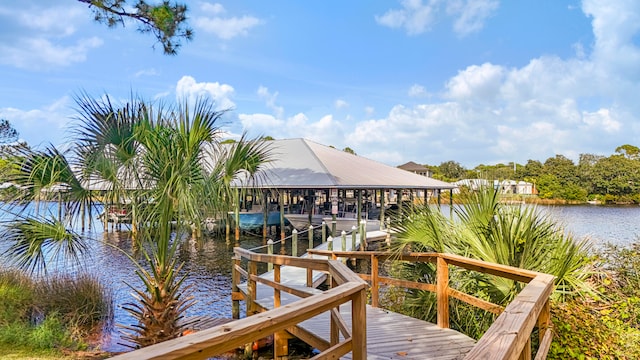 dock area with a water view