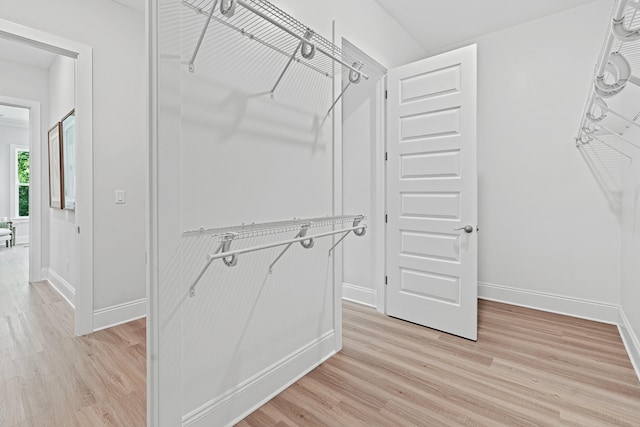 spacious closet with light hardwood / wood-style flooring