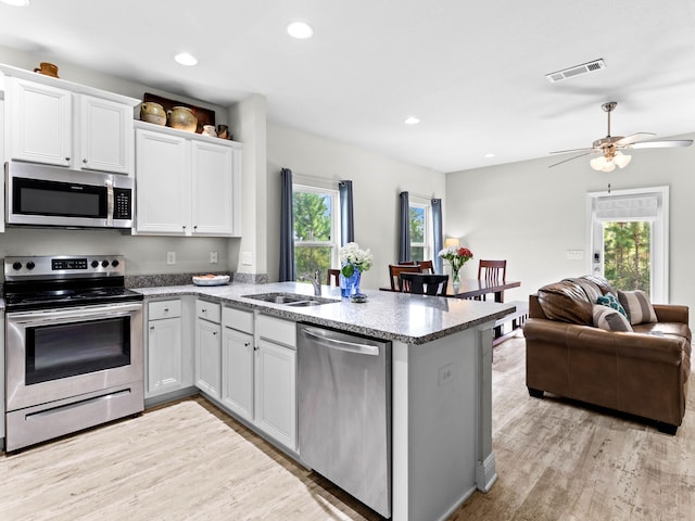 kitchen with a healthy amount of sunlight, white cabinetry, and stainless steel appliances