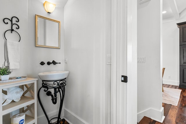 bathroom featuring wood-type flooring and sink