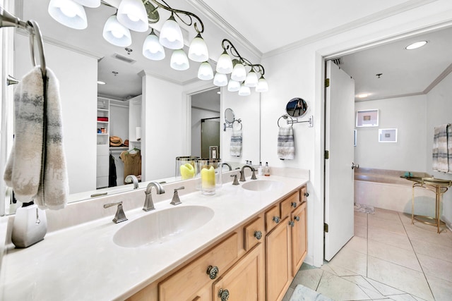 bathroom featuring vanity and ornamental molding