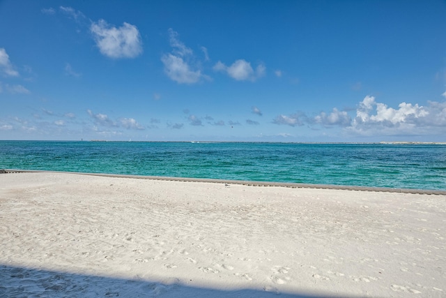 view of water feature with a beach view