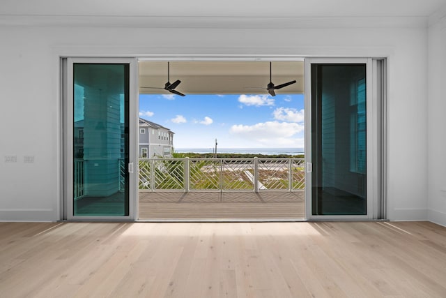 interior space with light hardwood / wood-style flooring and ceiling fan