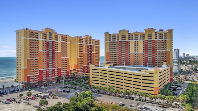 view of building exterior featuring a water view