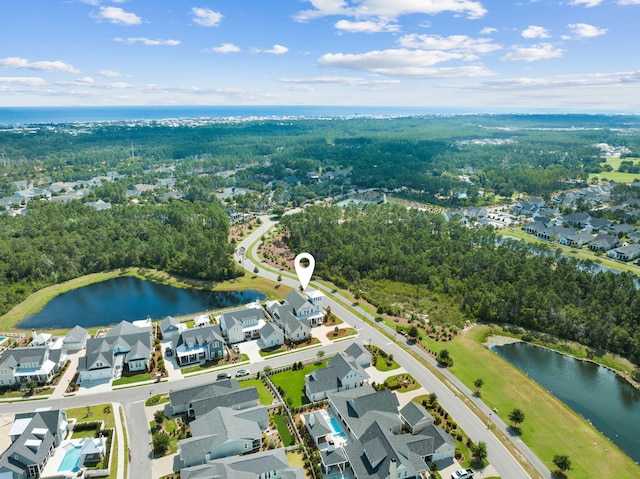 bird's eye view featuring a water view