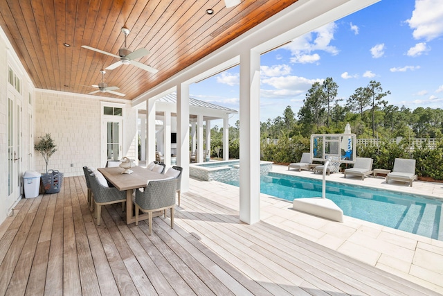 12 Needle Cast Ln, Inlet Beach, FL 32461 - view of swimming pool with ceiling fan, a pool with connected hot tub, a patio area, outdoor dining area, and a deck