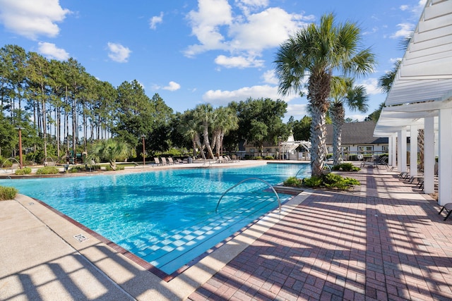 view of swimming pool with a patio area