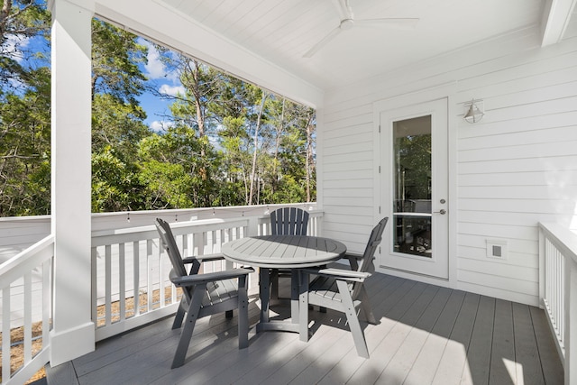 wooden terrace with ceiling fan