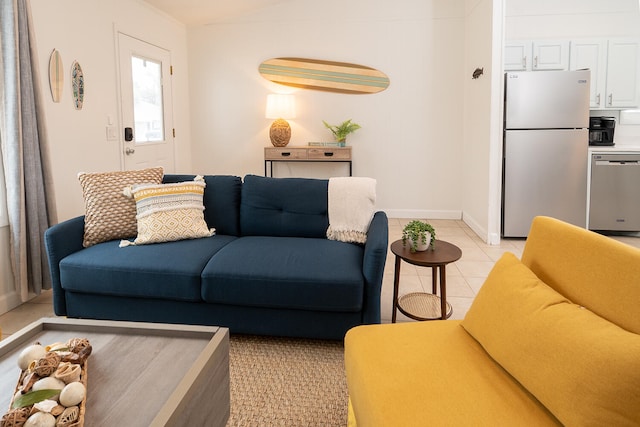 living room featuring light tile patterned flooring