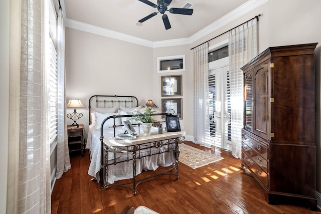 3400 Ravenwood Ln, Miramar Beach, FL 32550 - bedroom featuring ornamental molding, wood-type flooring, multiple windows, french doors, and access to outside
