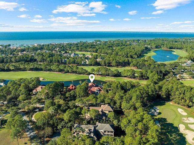 3400 Ravenwood Ln, Miramar Beach, FL 32550 - aerial view of property's location featuring a golf club, a large body of water, and a tree filled landscape