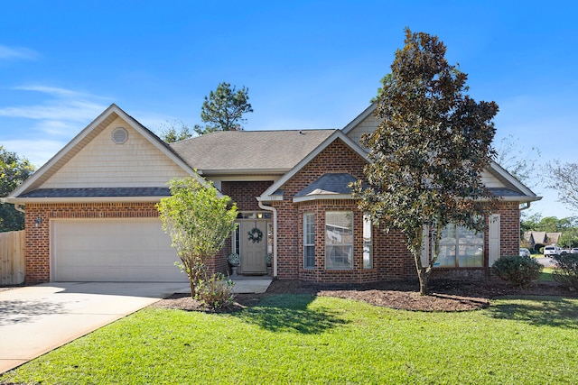 view of front of house with a garage and a front yard