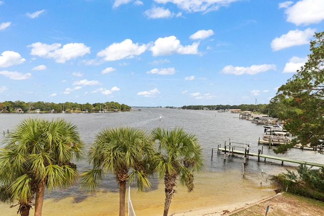 view of water feature featuring a dock