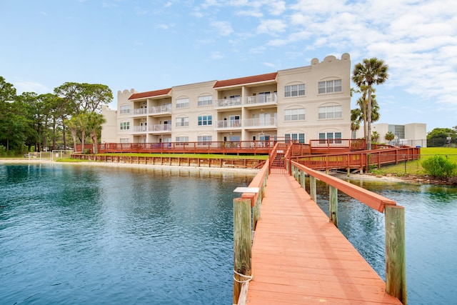 view of dock with a water view