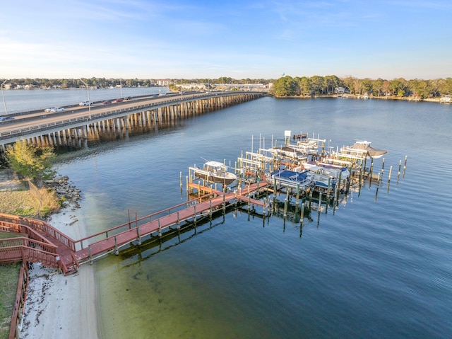 view of dock with a water view