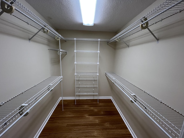 walk in closet featuring dark wood-style flooring