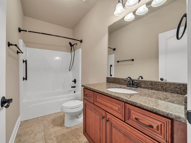 full bathroom featuring tile patterned flooring, vanity, toilet, and tub / shower combination