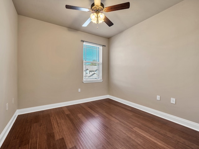 unfurnished room with ceiling fan and hardwood / wood-style flooring