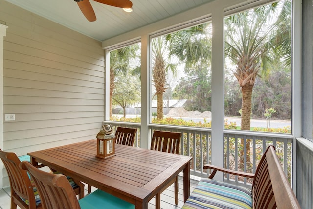 sunroom / solarium featuring ceiling fan and a healthy amount of sunlight