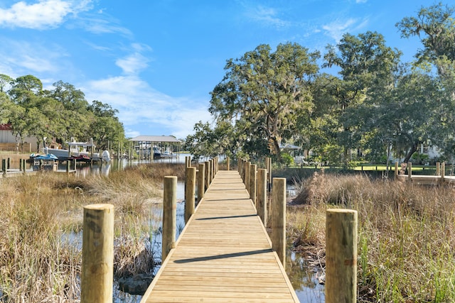 view of dock featuring a water view