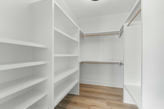 spacious closet featuring light hardwood / wood-style flooring