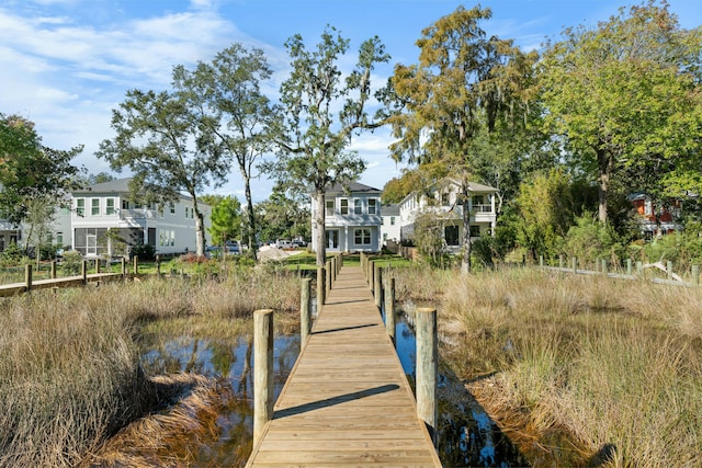 view of dock featuring a water view