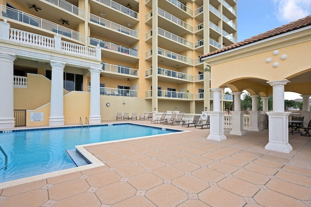 view of pool featuring a patio area