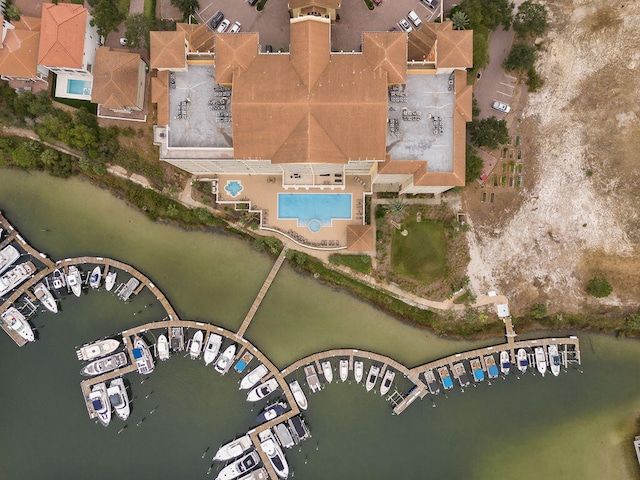 aerial view featuring a water view