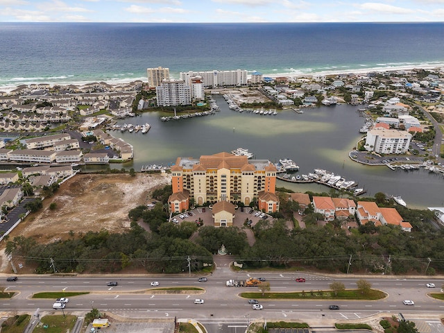 aerial view featuring a water view