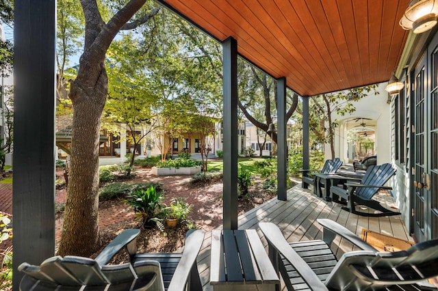 exterior space with wooden ceiling