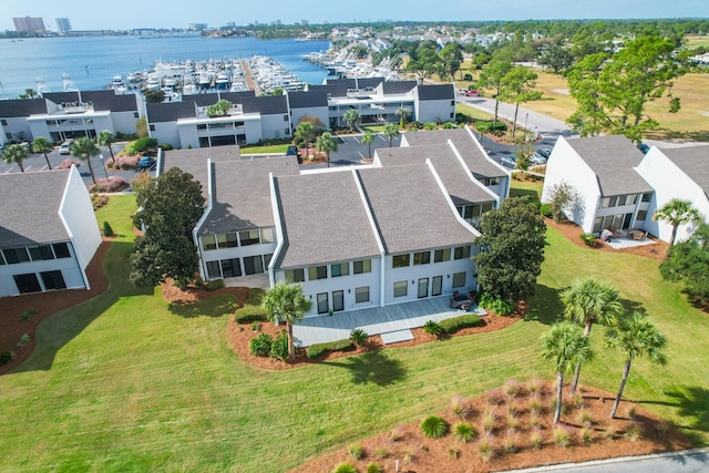 aerial view with a water view