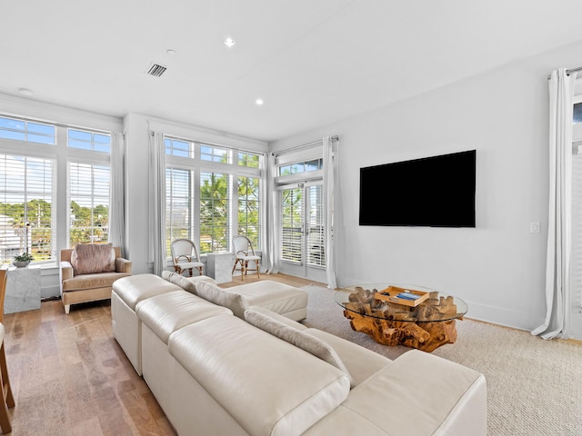 living room featuring light hardwood / wood-style flooring