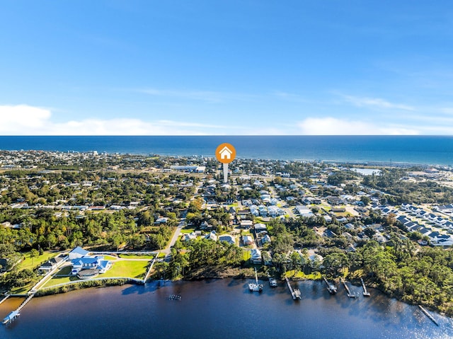 bird's eye view featuring a water view