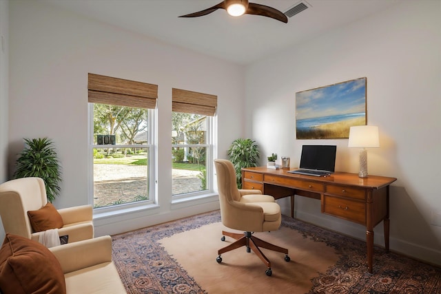 office area featuring ceiling fan