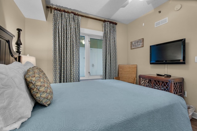 bedroom featuring ceiling fan and hardwood / wood-style floors