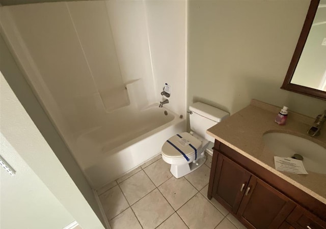 full bathroom featuring vanity, tile patterned flooring,  shower combination, and toilet