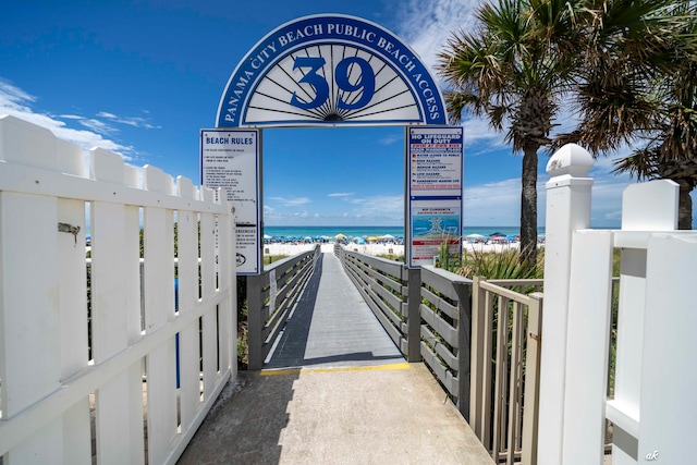 exterior space featuring a view of the beach