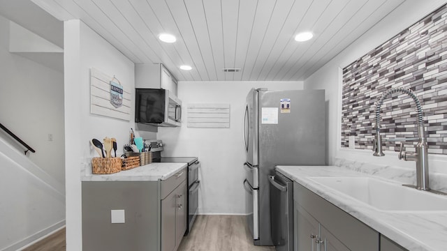 17709 Front Beach Rd Unit 2, Panama City Beach, FL 32413 - kitchen with gray cabinetry, sink, and appliances with stainless steel finishes