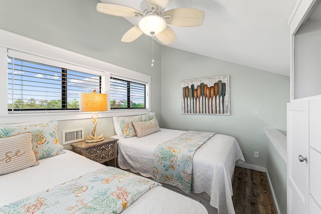 145 Beachfront Trl Unit 307A, Santa Rosa Beach, FL 32459 - bedroom with wood finished floors, vaulted ceiling, baseboards, and a ceiling fan