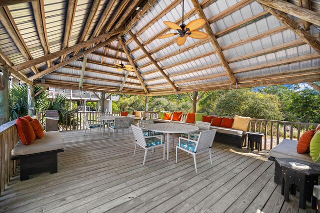 145 Beachfront Trl Unit 307A, Santa Rosa Beach, FL 32459 - deck with outdoor dining area, ceiling fan, a gazebo, and outdoor lounge area