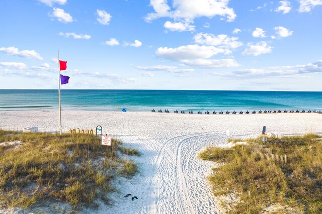 view of water feature with a beach view